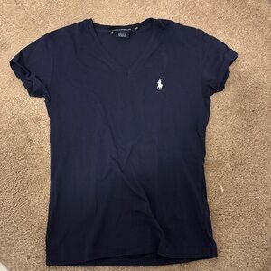 Ralph Lauren Women's Dark Blue V-Neck Tee